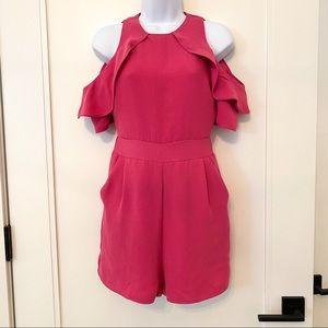 Bright magenta pink cold shoulder romper
